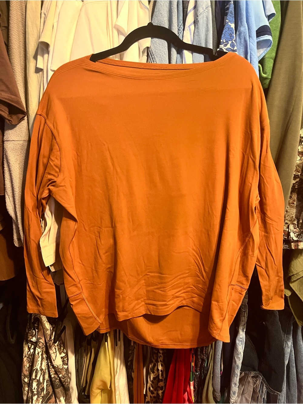 Lululemon Burnt Orange Long Sleeve High Low Yoga Top Relaxed Fit